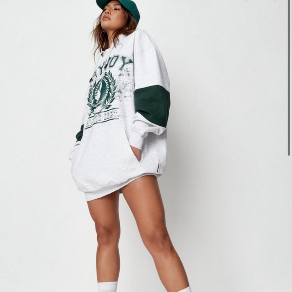 MissGuided x Playboy x Oversized Varsity Hoodie Sweater Dress NEW W/ TAGS